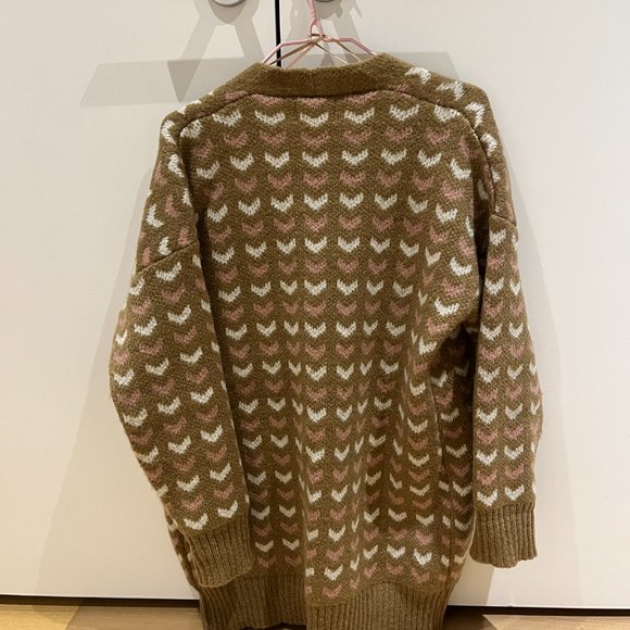 Like New Pink/Brown Chevron Patterned Cardigan - Picture 2 of 4